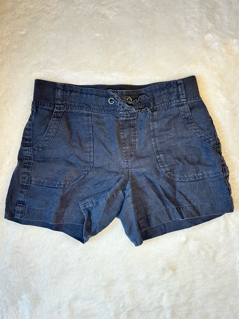 ATHLETA 100% Linen Drawstring Shorts Women’s Size 4 Coastal Casual Summer Navy